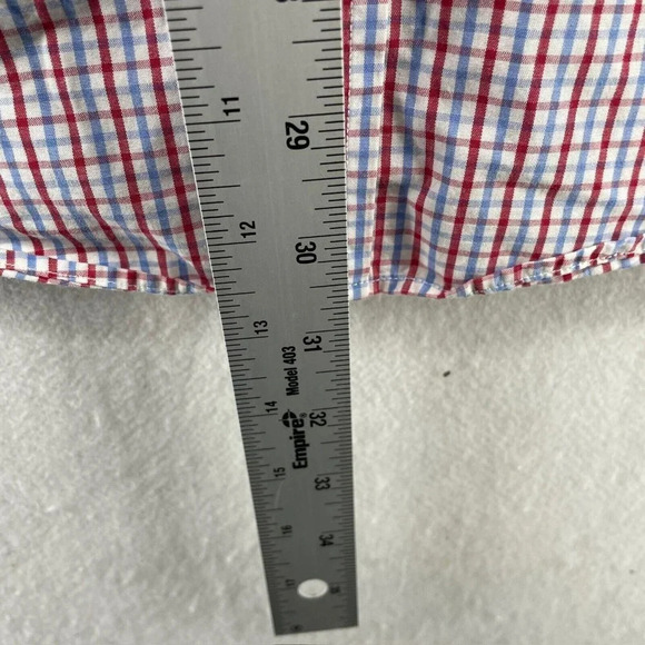 Tommy Hilfiger Button-Down Shirt Men's Sz L Red Blue Plaid Collared Chest Pocket - Picture 5 of 11